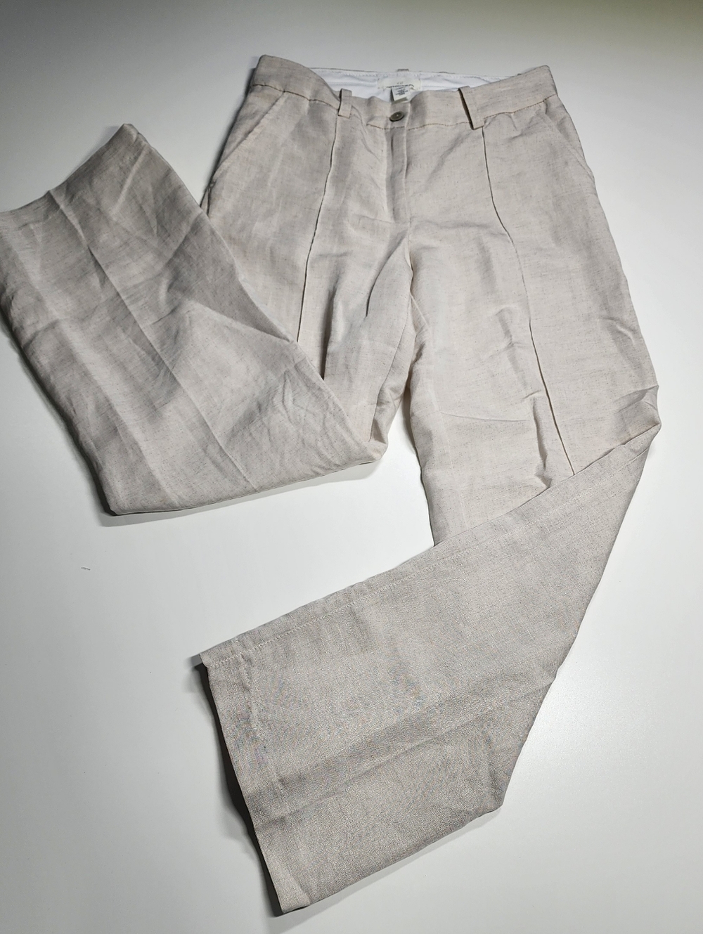 Linen Blend Oatmeal Trousers Pleated Front Straight Leg Minimalist 6
